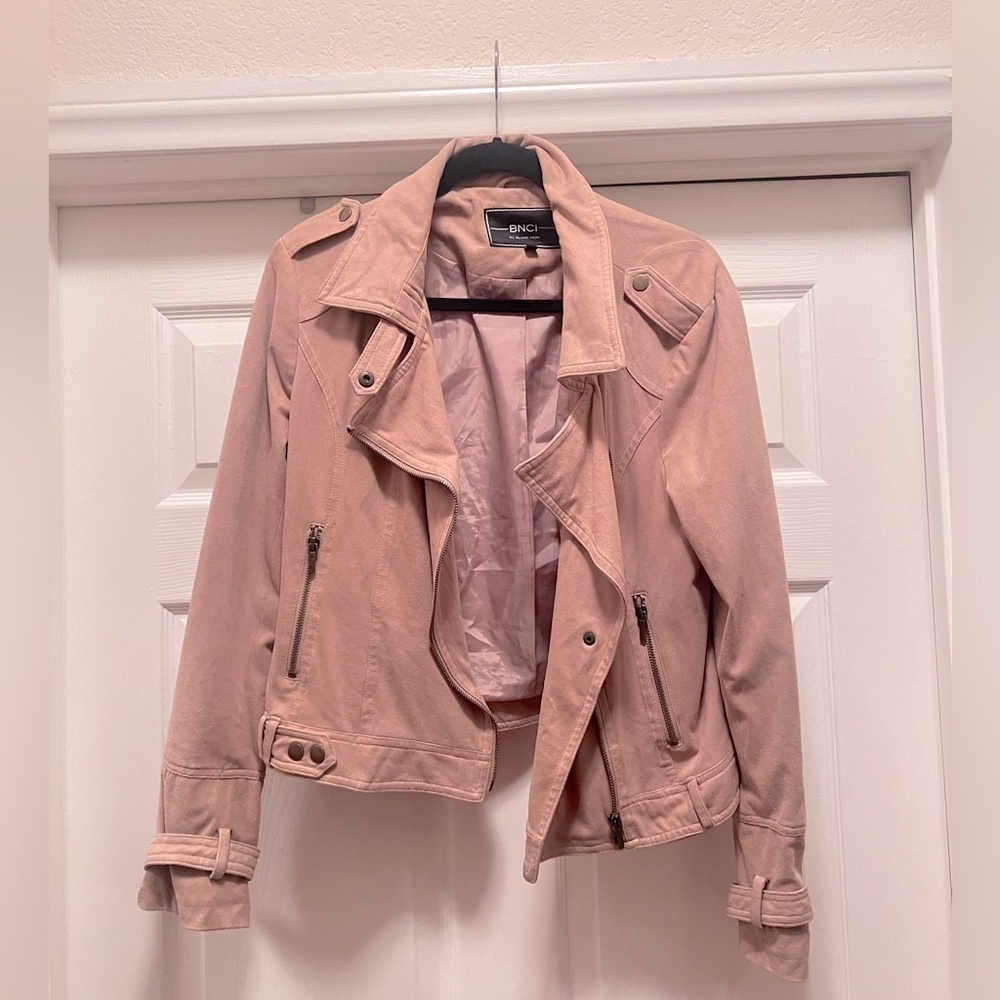 NEW BNCI By Blanc Noir Women’s Suede Moto Tan Cream Zip Up Jacket Size Large
